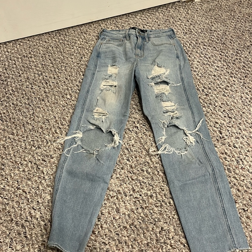 Hollister ultra high rise mom jeans.